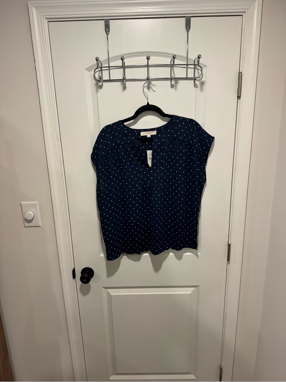 LOFT Navy Polka Dot Cap-Sleeve Blouse